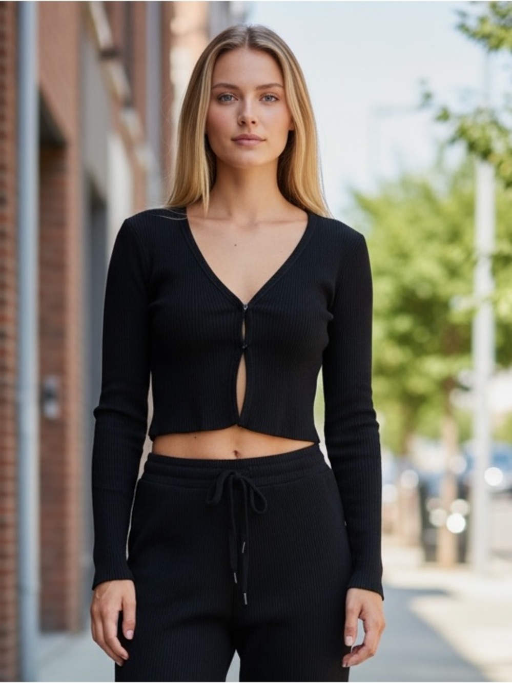 NWT ZARA BLACK RIBBED ONE BUTTON CLOSURE CARDIGAN BLOGGERS FAV LARGE
